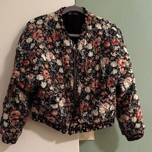 Zara Black Floral Bomber Jacket